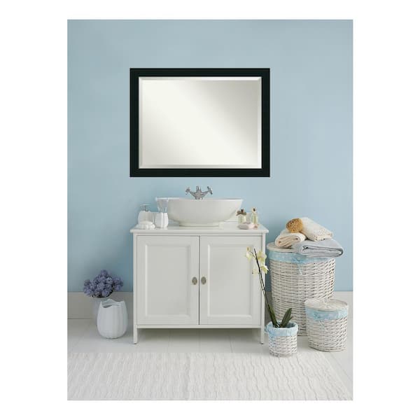 Corvino Black 45 in. x 35 in. Beveled Rectangle Wood Framed Bathroom Wall Mirror in Black