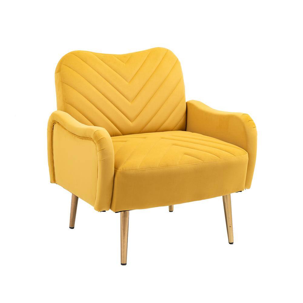 Yellow Accent Mustard Velvet Upholstered Armchair Chair with Triangle