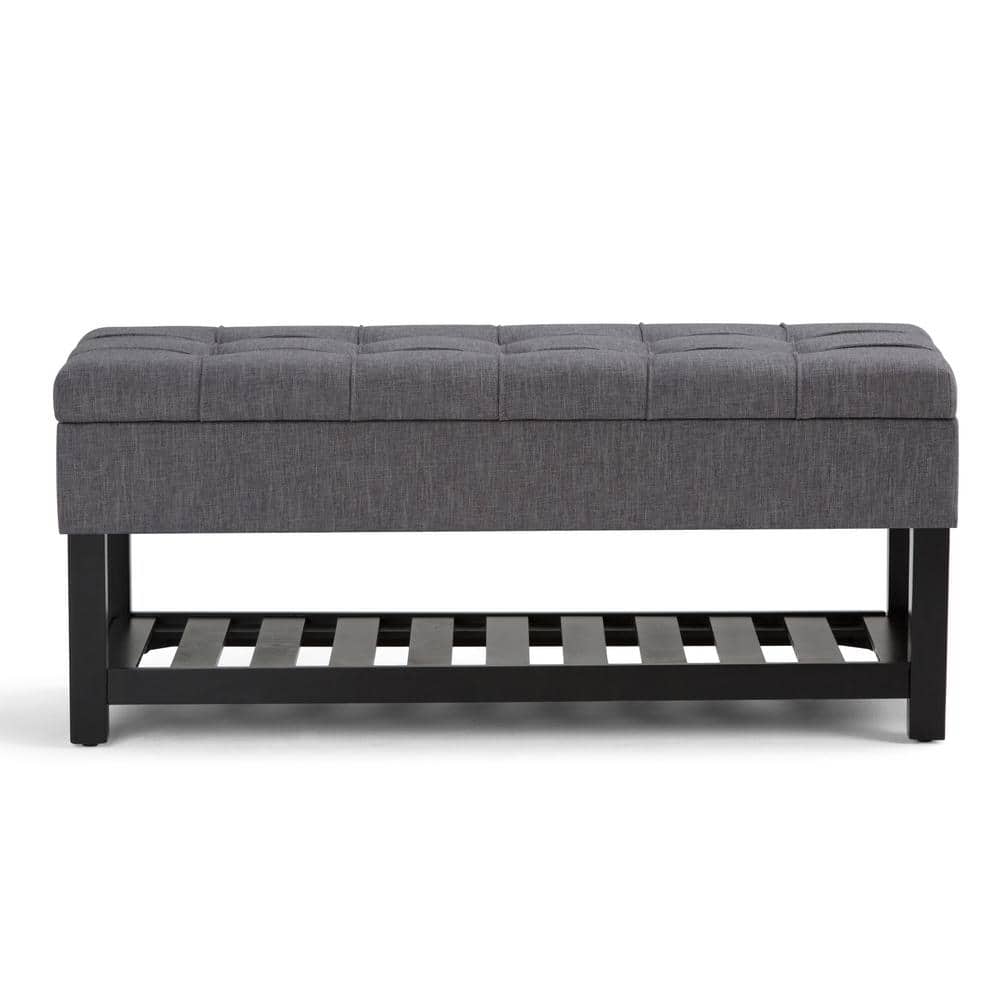 Slate Gray Tufted Wood Rectangular Ottoman Bench with Storage