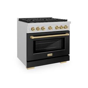 Autograph Edition 36 in. 6 Burner Gas Range with Convection Oven with Black Matte Door and Champagne Bronze Accents