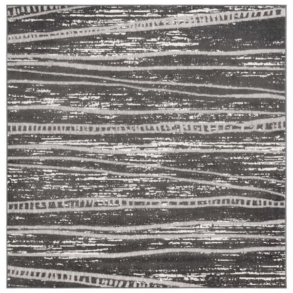 Cottage Gray 7 ft. x 7 ft. Abstract Striped Indoor/Outdoor Square Area Rug