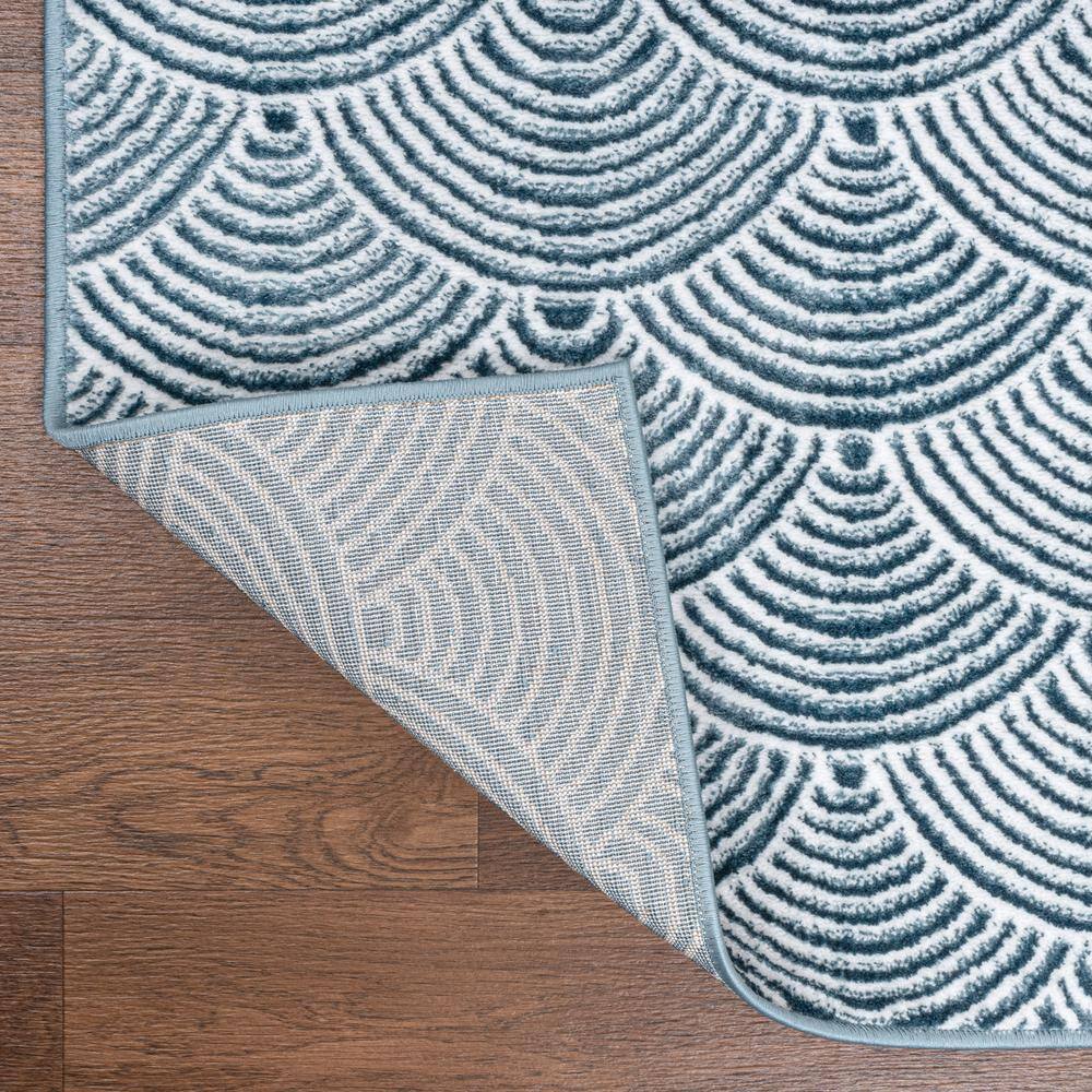 Navy and Cream Geometric Art Deco High-Low Area Rug 8x10