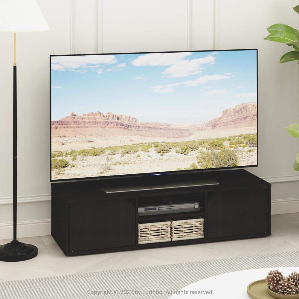 Espresso Composite Wood TV Stand with Cabinets and Fireplace