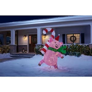 4 ft Warm White 120-Light LED Piggy and Candy Cane Yard Sculpture