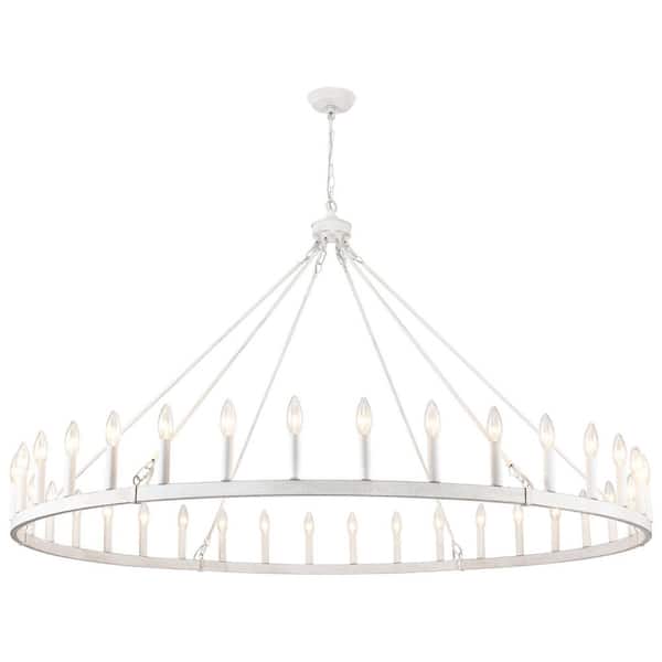 ADSENSTY 36-Light Distressed White Traditional Wagon Wheel Chandelier for Kitchen Island, Foyer