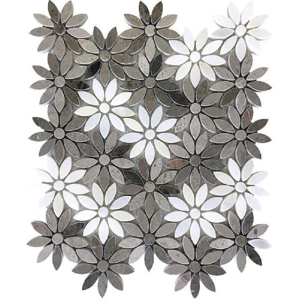 Apollo Tile Gray and White 4 in. x 5 in. Floral Polished Marble Mosaic Tile Sample (0.13 sq. ft./Piece)