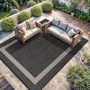 Dark Grey/Light Grey 8 ft. x 10 ft. Bordered Indoor/Outdoor Area Rug