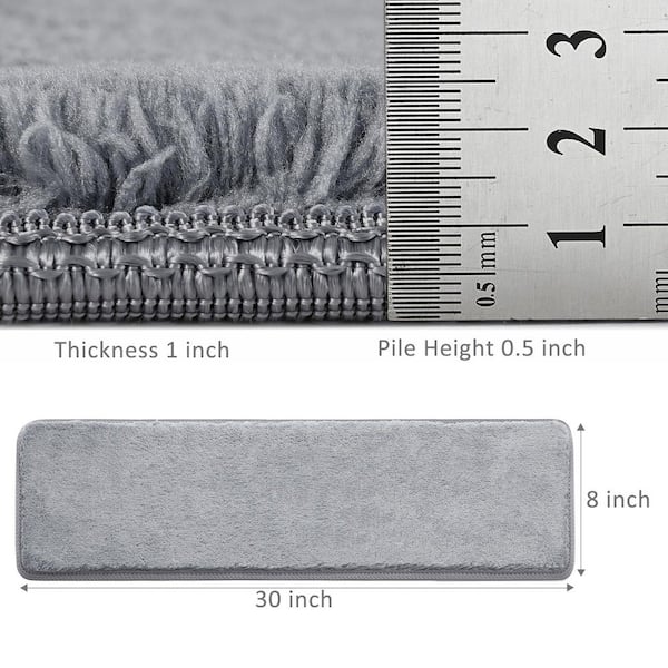 Plush Gray 8 in. x 30 in. Carpet Stair Tread Cover Protector Self Adhensive Tape Free Reusable Indoor Mat Set of 12