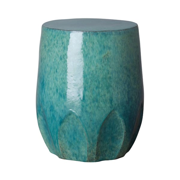 Emissary Calyx 18 in. H Teal Round Ceramic Garden Stool