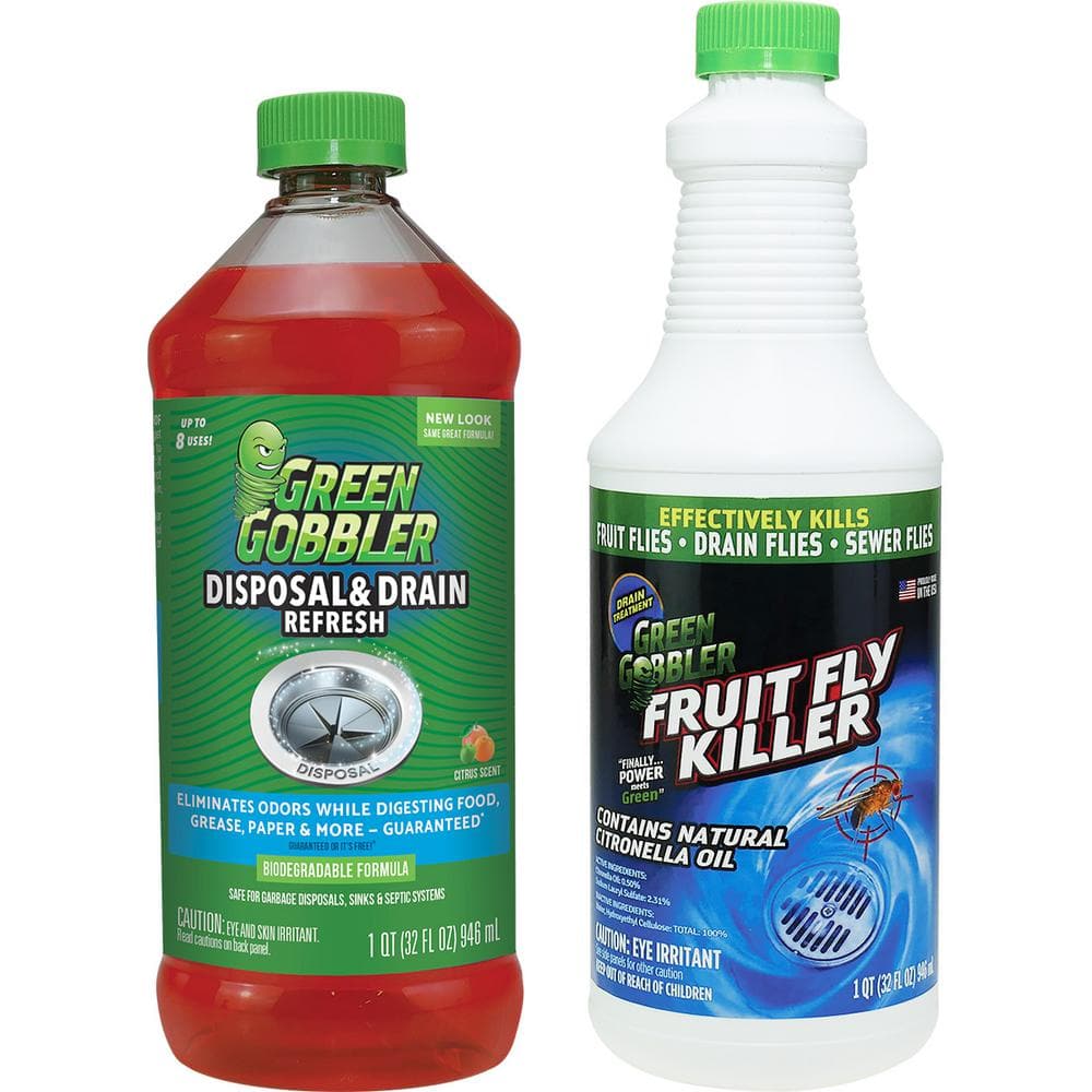 Green Gobbler 32 oz. Fruit Fly and Drain Fly Killer with 32 oz. Concentrate Garbage Disposal Drain Cleaner and Deodorizer