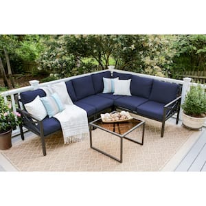 Blakely 5-Piece Aluminum Sectional Seating Set with Navy Polyester Cushions