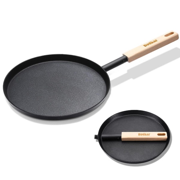8 in. x 8 in. Nonstick Aluminum Griddle Pan Black Finish with Detachable Wooden Handle for Camping and Indoor Cooking