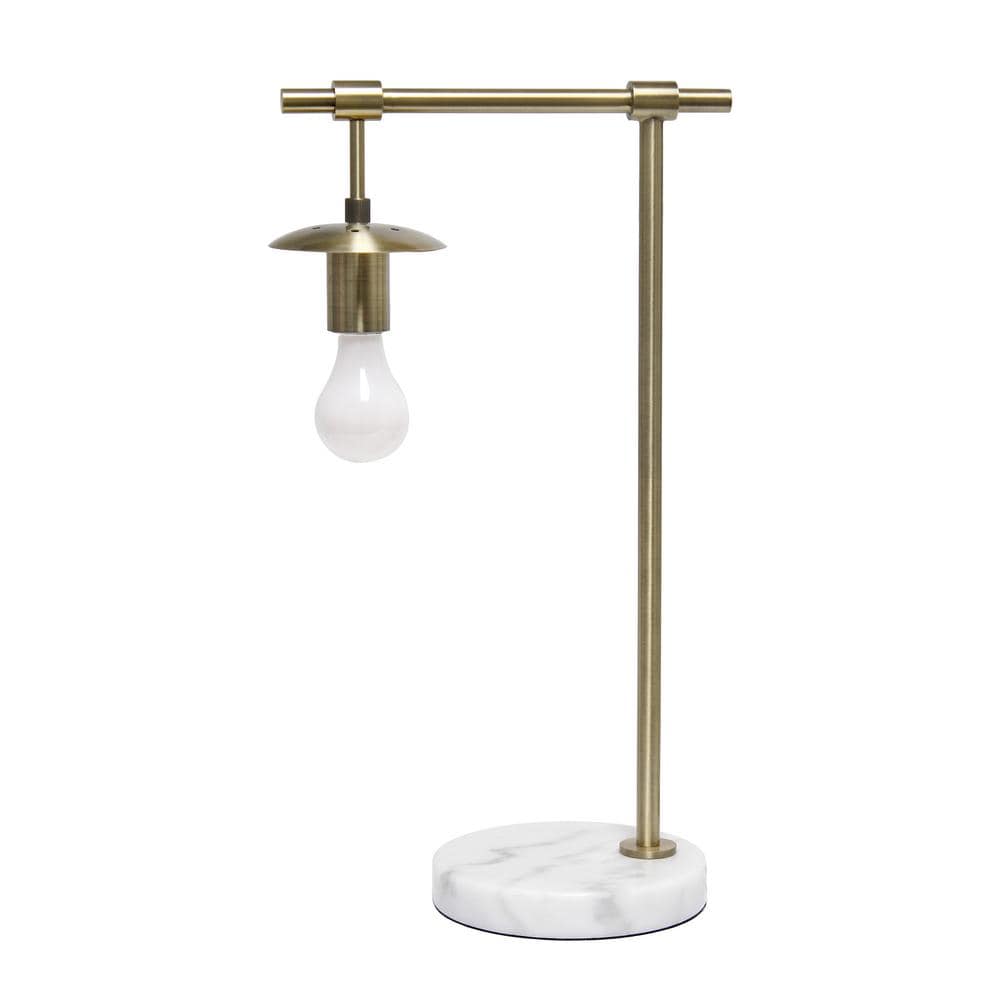 21" White Globe Shade Table Lamp with Marble Base and Brass Arm