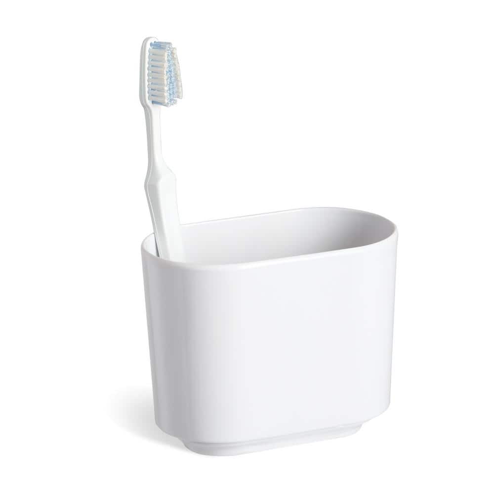White Oval Melamine Toothbrush Holder with Nickel Finish