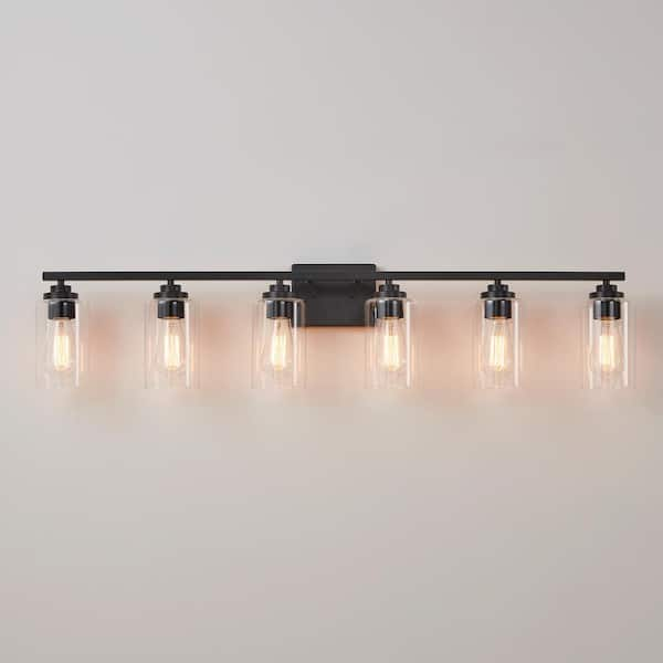 43.2 in. 6-Light Black Vanity Light with Clear Glass Shades