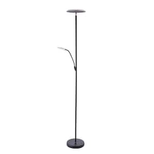 IGGY 72 in. Black Dimmable Torchiere Floor Lamp with Black Plastic Shade