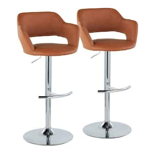 Margarite 32.75 in. Brown Faux Leather and Chrome Metal Adjustable Barstool (Set of 2)