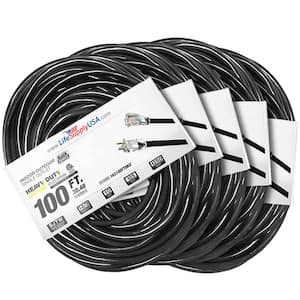 100 ft. 16-Gauge/3-Conductors SJTW Indoor/Outdoor Extension Cord with Lighted End Black (5-Pack)