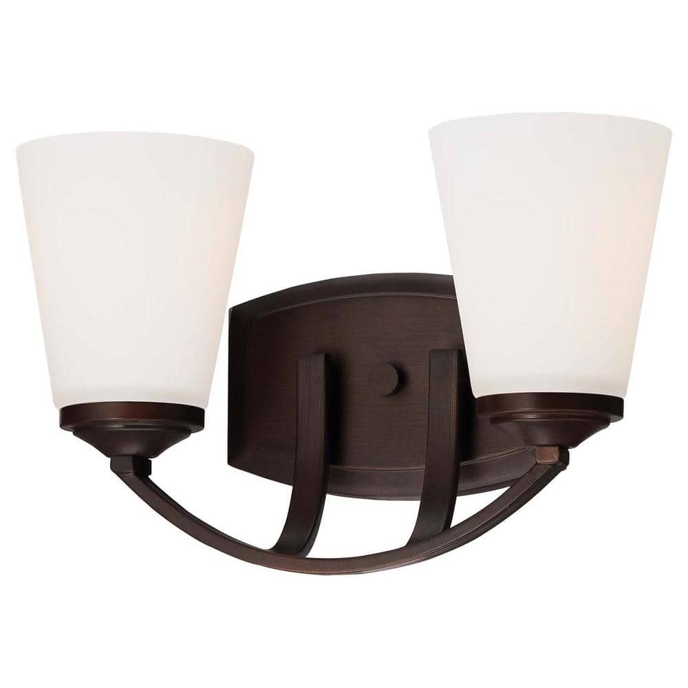 Vintage Bronze 2-Light Vanity with Etched White Glass