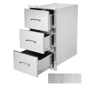 Outdoor Kitchen Drawers 28.5in ., Flush Mount Triple Access BBQ Drawers Stainless Steel with Handle, Access Drawer