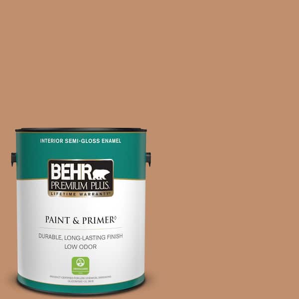 BEHR PREMIUM PLUS 1 gal. #260F-5 Applesauce Cake Semi-Gloss Enamel Low Odor Interior Paint & Primer