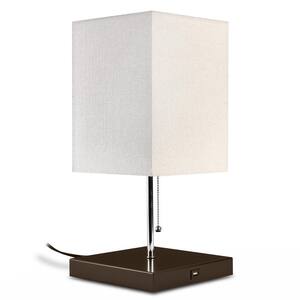 Omro 16.25 in. Brown and Beige Table Lamp with USB Charger