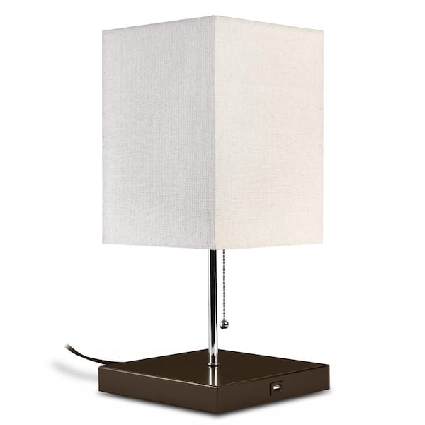 Ledpax Technology Omro 16.25 in. Brown and Beige Table Lamp with USB Charger