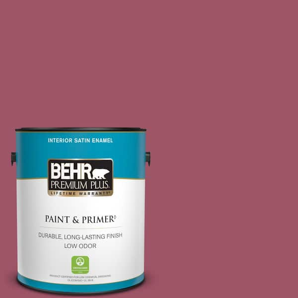 BEHR PREMIUM PLUS 1 gal. #110D-5 Mission Wildflower Satin Enamel Low Odor Interior Paint & Primer