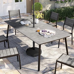 82.3 in. Gray Rectangular Aluminum Outdoor Patio Dining Table with Wood-Like Tabletop