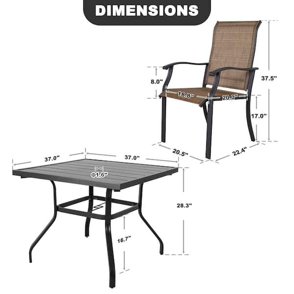 5-Pieces Rust-Free Metal Outdoor Patio Dining Set with 4 Textilene Dining Chairs and Square Dining Table