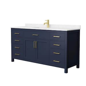 Beckett 66 in. W x 22 in. D Single Vanity in Dark Blue with Cultured Marble Vanity Top in Carrara with White Basin