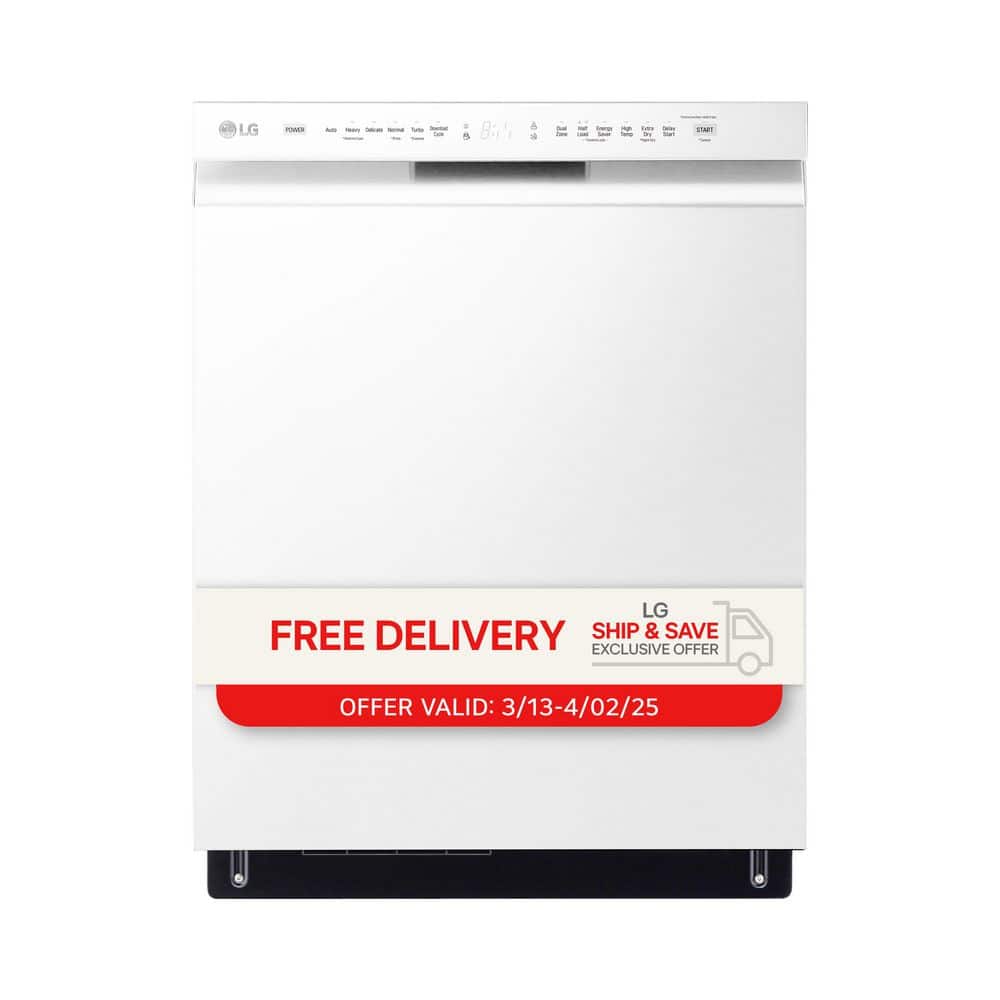 24 in. White Front Control Dishwasher with QuadWash, 3rd Rack & Dynamic Dry, 48 dBA
