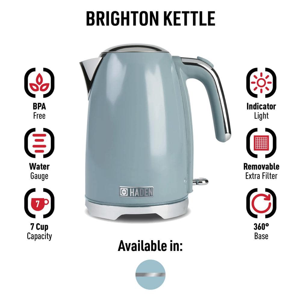 Sky Blue Retro Cordless Electric Kettle with Chrome Accents