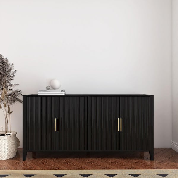 Boosicavelly Black MDF 63 in. Sideboard with Adjustable Shelves, Metal Handles