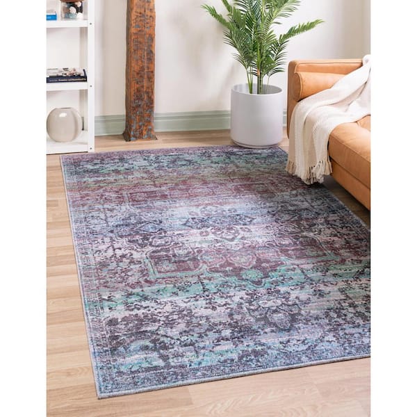 Renaissance Roma Blue Green 8 ft. x 11 ft. Machine Washable Area Rug