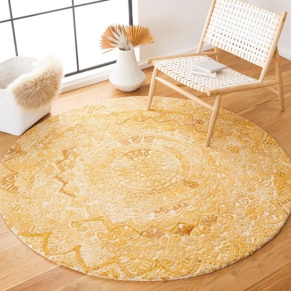 Marquee 6 ft. x 6 ft. Yellow/Ivory Oriental Round Rug