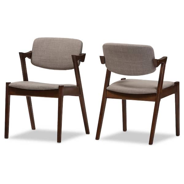 Baxton Studio Elegant Mid-Century Dark Walnut Wood Grey Fabric Upholstered Dining Armchair - Set of 2 Baxton Studio Elegant Mid-Century Dark Walnut Wood Grey Fabric Upholstered Dining Armchair - Set of 2