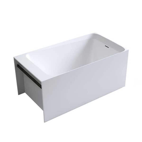 51 in. x 27.5 in. Resin Stone Soaking Bathtub in Matte White Solid Surface Modern Tub with Overflow and Pop-up Drain