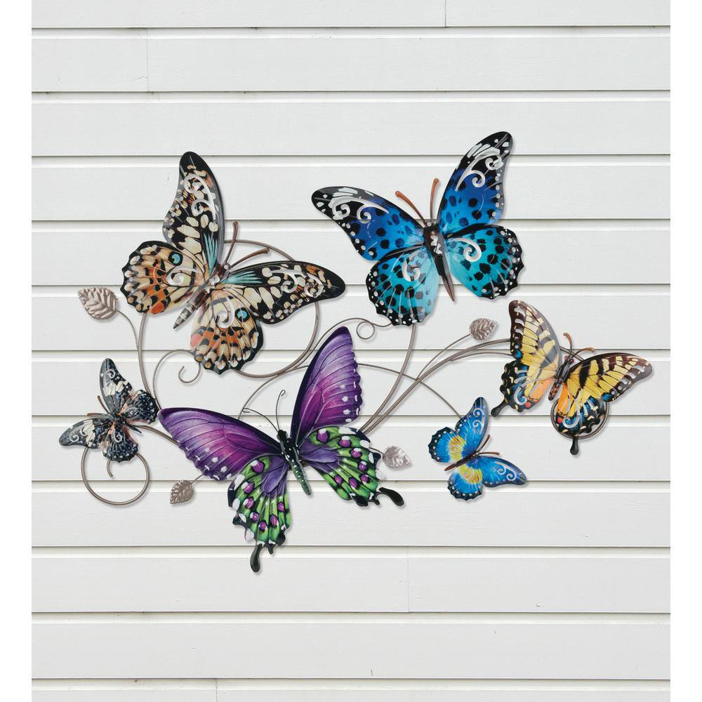 Large Multicolor Metal Butterfly Collage Wall Sculpture