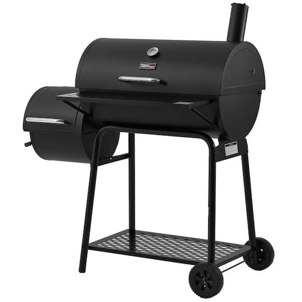28 in. Barrel Charcoal Grill with Offset Smoker in Black
