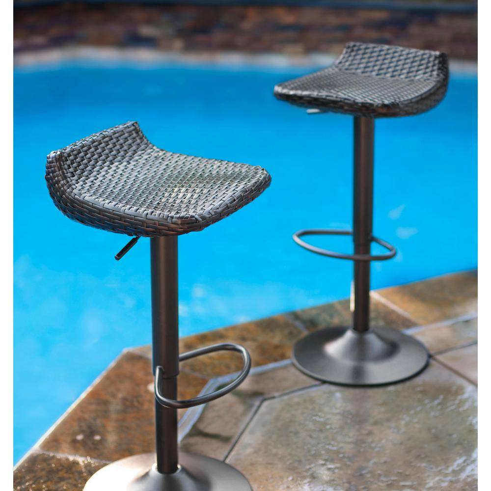 Adjustable Swivel Outdoor Barstool in Dark Woven Resin & Metal