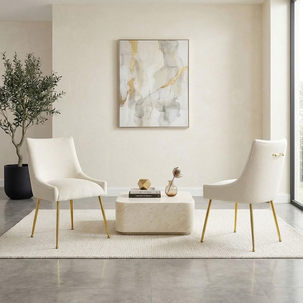 White Velvet Side Chair Set of 2 with Dining Chair, Office Chair, Lounge Chair, Executive Chair, Writing Chair