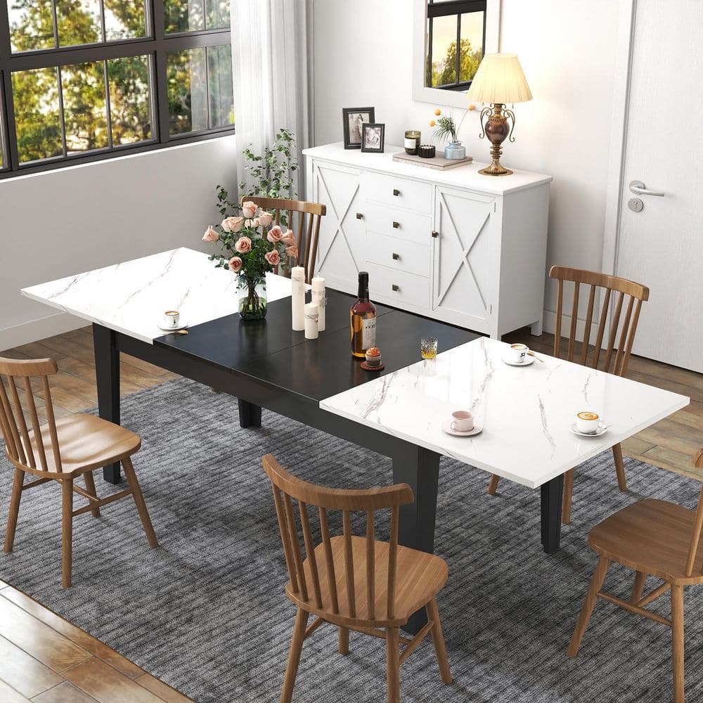 Ozlynn White Wood 106.3 in. 4 Legs Extendable Dining Table Seats 10 price history on PriceWatchPro