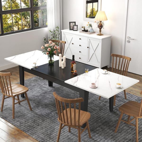 Ozlynn White Wood 106.3 in. 4 Legs Extendable Dining Table Seats 10