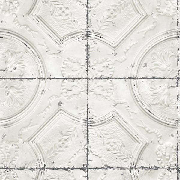 Chesapeake Susanna Off-White Vintage Tin Tile Strippable Roll (Covers 56.4 sq. ft.)