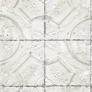 Susanna Off-White Vintage Tin Tile Off-White Wallpaper Sample