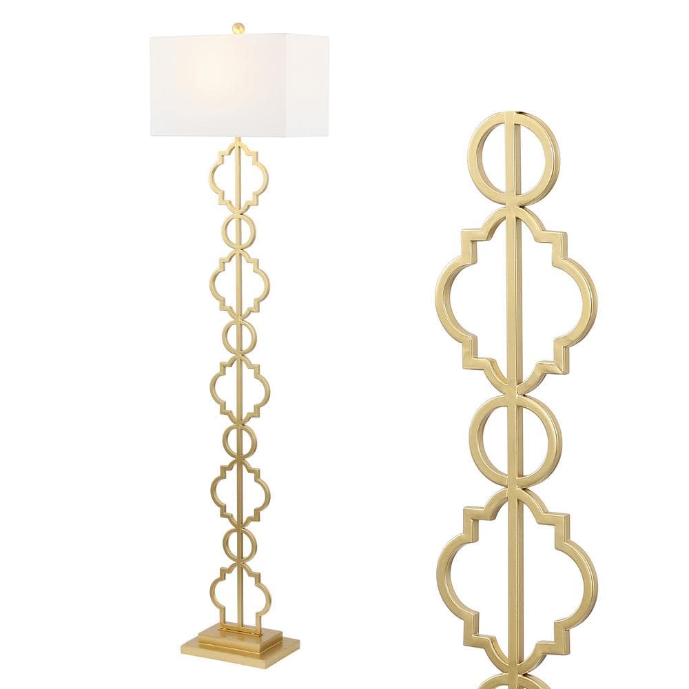 Selina 64.5" Gold Metal LED Floor Lamp with White Linen Shade