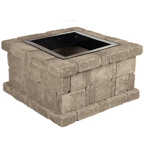 Pavestone RumbleStone 38.5 in. x 21 in. Square Concrete Fire Pit Kit No. 3 in Greystone