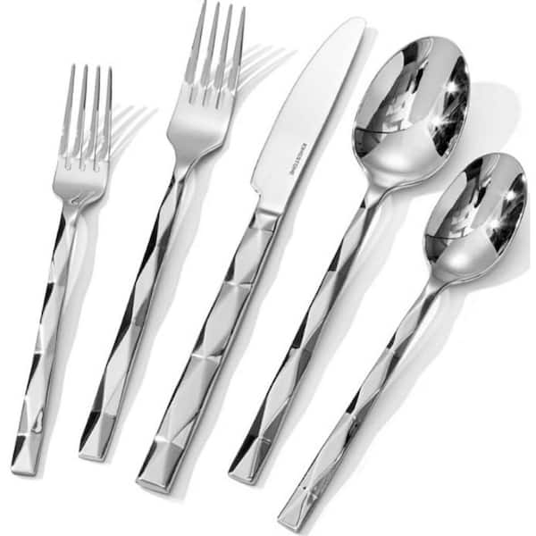 20-Piece Silver 18/10 Stainless Steel Flatware Set with Diamond Cut Pattern (Service for 4), Luxury Silverware Set