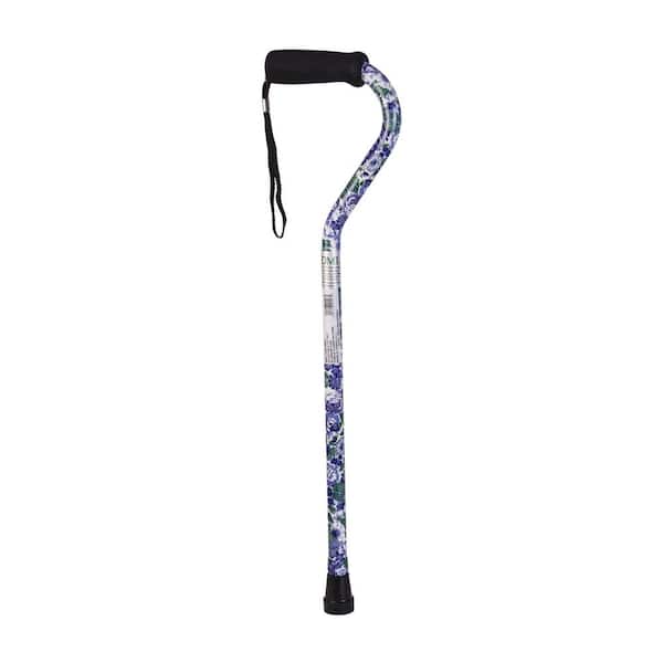 DMI Lightweight Adjustable Foot Cane with Offset Handle in Purple Flowers